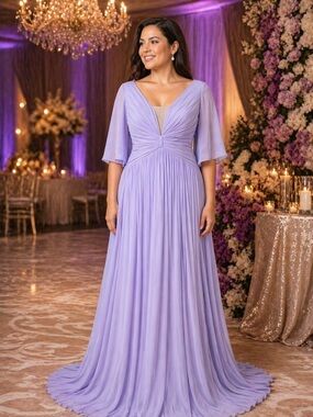 #195 Lavender pleated chiffon evening gown-Large - Size 12